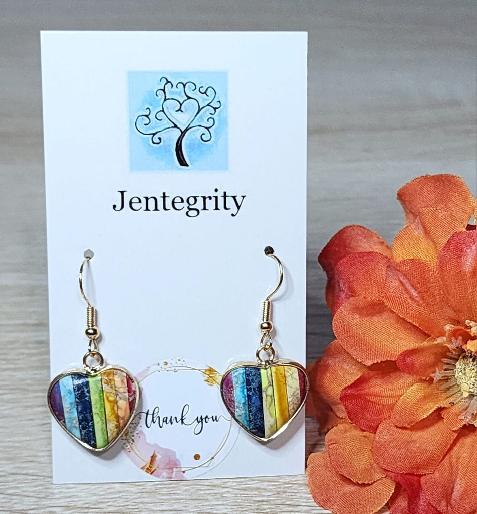 Rainbow Stone Heart Earrings