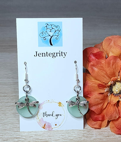 Sea Glass Dainty Dragonfly Earrings