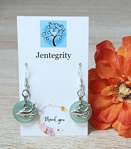 Sea Glass Mama & Baby Dolphin Earrings