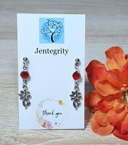Red Crystal Flower Earrings