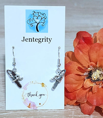 Silver Chainsaw Earrings