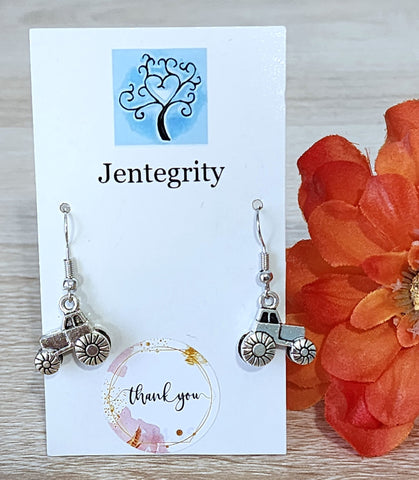 Silver Tractor Earrings