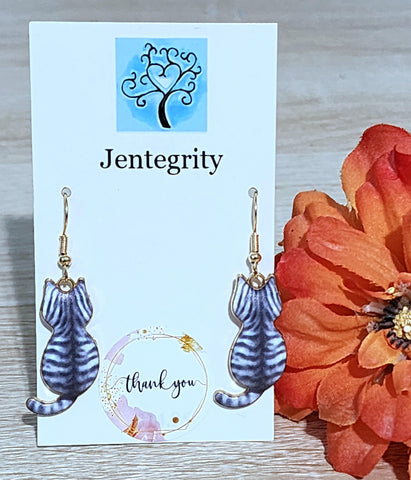 Grey Tabby Cat Earrings