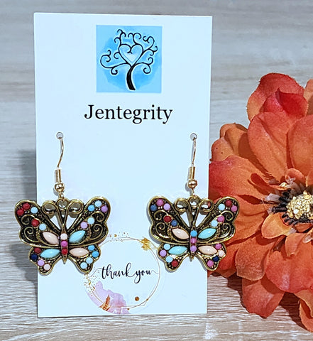 Golden Beaded Butterfly Earrings