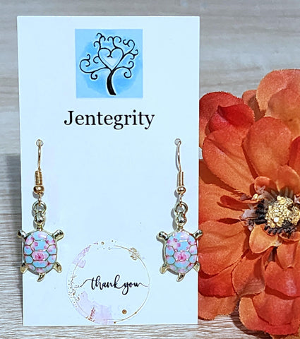 Pink & Blue Turtle Earrings