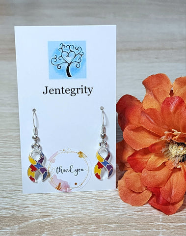Autism Puzzle Ribbon Earrings