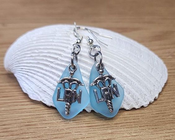 Blue Sea Glass LPN Earrings