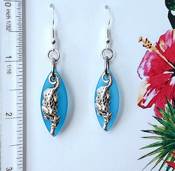 Blue Sea Glass Panther Earrings