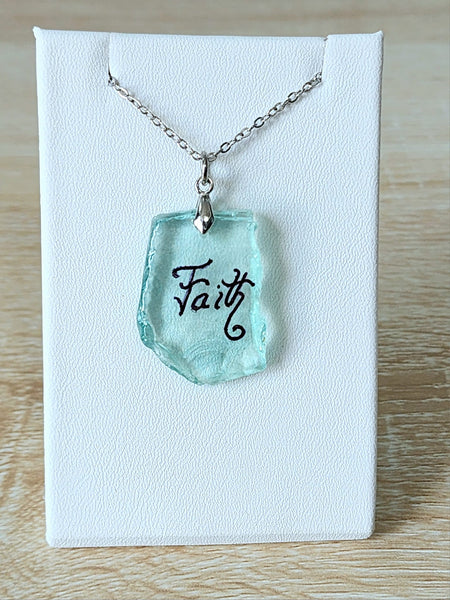 Engraved Sea Glass Necklace - Faith