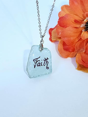 Engraved Sea Glass Necklace - Faith
