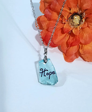 Engraved Sea Glass Necklace - Hope