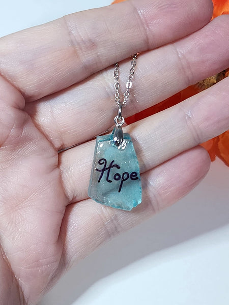 Engraved Sea Glass Necklace - Hope