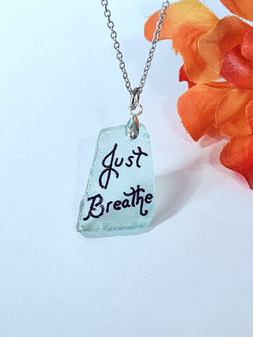 Engraved Sea Glass Necklace - Just Breathe