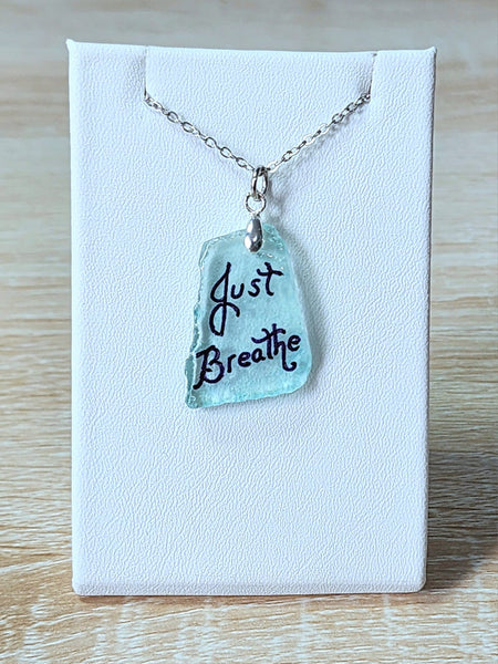 Engraved Sea Glass Necklace - Just Breathe