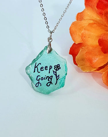 Engraved Sea Glass Necklace - Keep Going