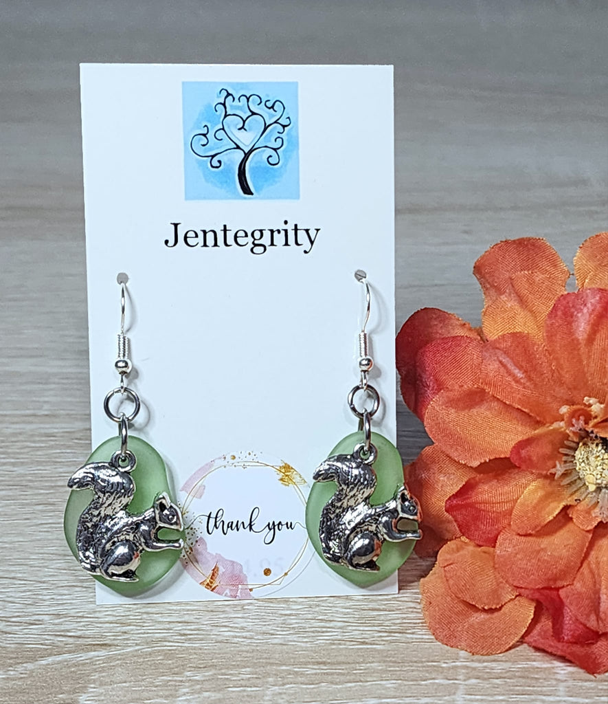 Sea Glass Squirrel Earrings