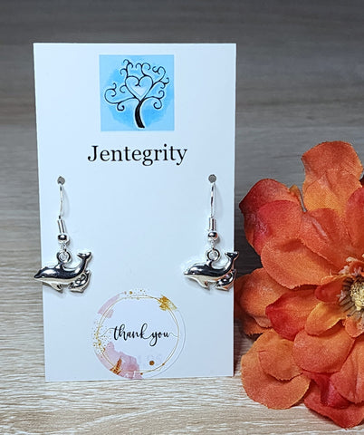 Silver Mama & Baby Dolphin Earrings