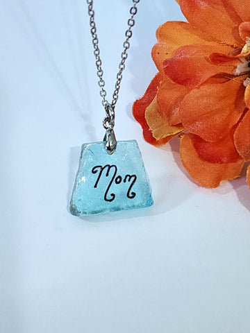 Engraved Sea Glass Necklace - Mom