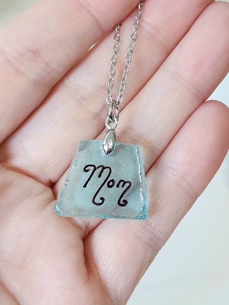 Engraved Sea Glass Necklace - Mom