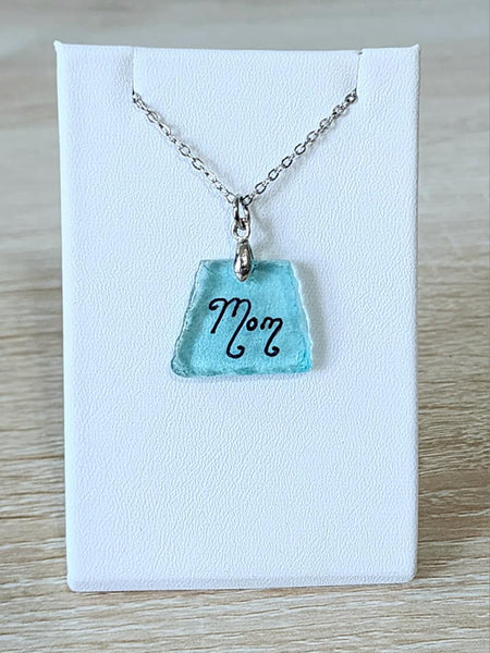 Engraved Sea Glass Necklace - Mom