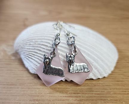 Blossom Pink Sea Glass Yorkie Earrings