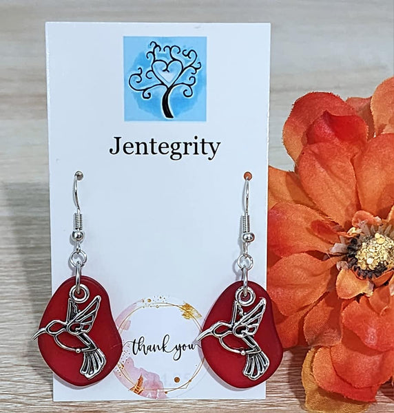 Sea Glass Hummingbird Earrings