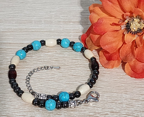 Turquoise & Mixed Wood Bracelet
