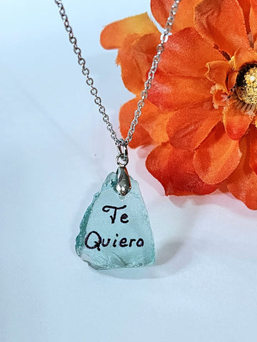 Engraved Sea Glass Necklace - Te Quiero