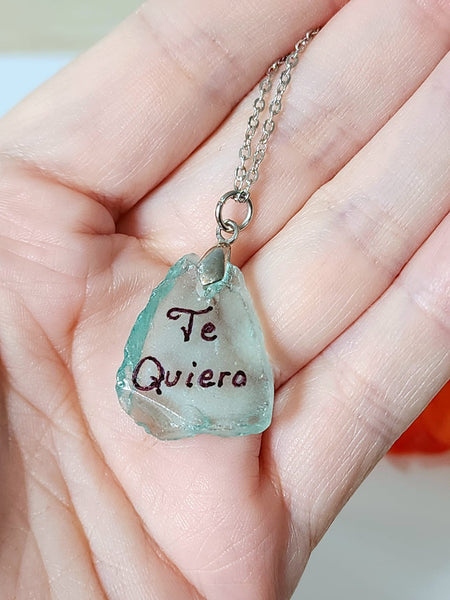 Engraved Sea Glass Necklace - Te Quiero