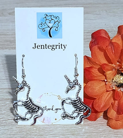 Silver Unicorn Skeleton Earrings