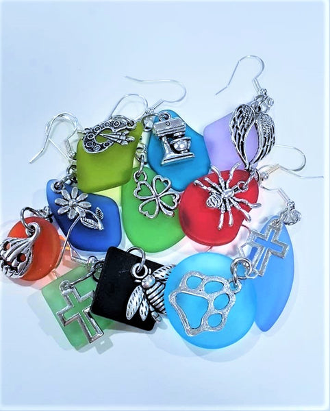 Sea Glass Pumpkin Earrings | Sterling Silver | Halloween | Pumpkin Earrings | Sea Glass Earrings | Sea Glass Jewelry | Dangle Earrings