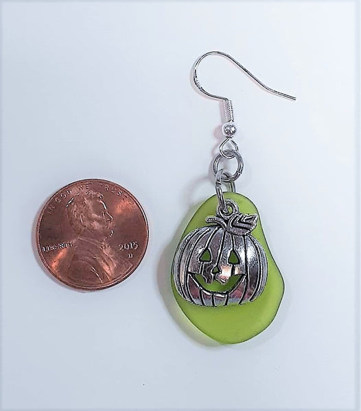 Sea Glass Pumpkin Earrings | Sterling Silver | Halloween | Pumpkin Earrings | Sea Glass Earrings | Sea Glass Jewelry | Dangle Earrings