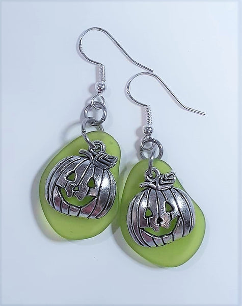 Sea Glass Pumpkin Earrings | Sterling Silver | Halloween | Pumpkin Earrings | Sea Glass Earrings | Sea Glass Jewelry | Dangle Earrings