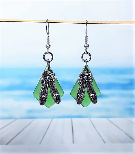 Sea Glass Ballet Slipper Earrings