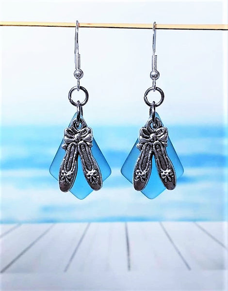 Sea Glass Ballet Slipper Earrings