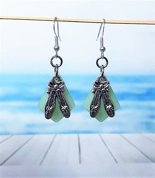 Sea Glass Ballet Slipper Earrings