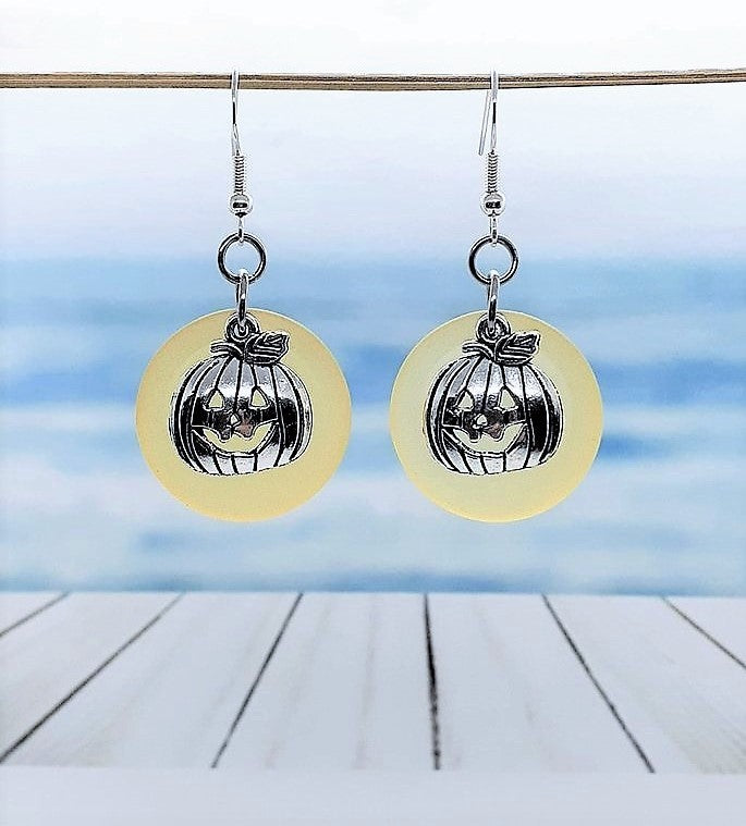 Sea Glass Pumpkin Earrings | Sterling Silver | Halloween | Pumpkin Earrings | Sea Glass Earrings | Sea Glass Jewelry | Dangle Earrings