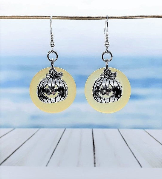 Sea Glass Pumpkin Earrings | Sterling Silver | Halloween | Pumpkin Earrings | Sea Glass Earrings | Sea Glass Jewelry | Dangle Earrings