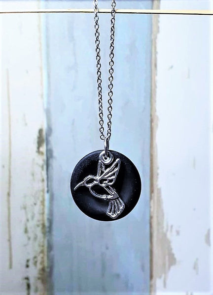 Sea Glass Hummingbird Necklace