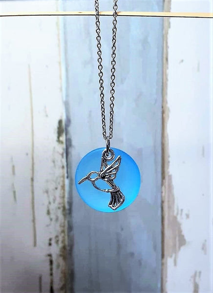 Sea Glass Hummingbird Necklace