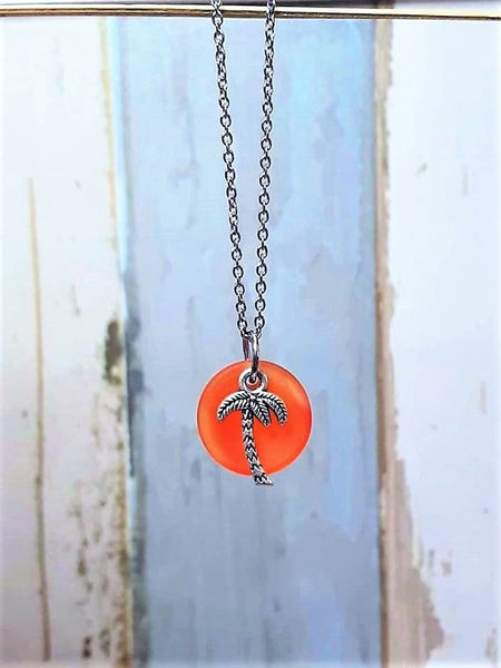 Blue Sea Glass Palm Tree Necklace