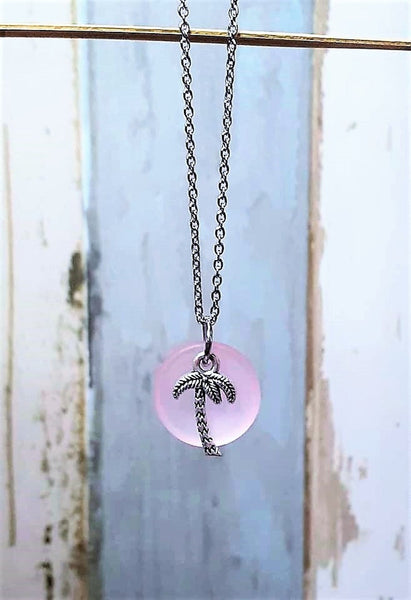 Blue Sea Glass Palm Tree Necklace