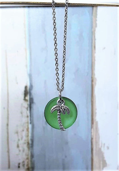 Blue Sea Glass Palm Tree Necklace