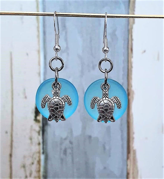 Sea Glass Sea Turtle Earrings