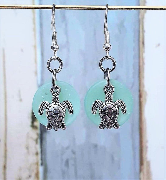Sea Glass Sea Turtle Earrings