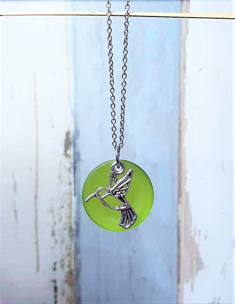 Sea Glass Hummingbird Necklace
