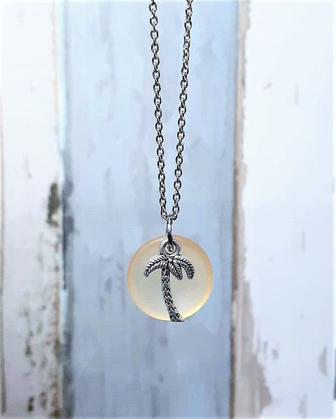 Blue Sea Glass Palm Tree Necklace