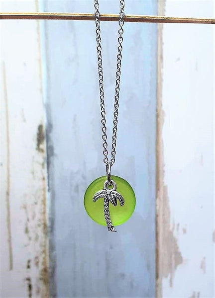 Blue Sea Glass Palm Tree Necklace