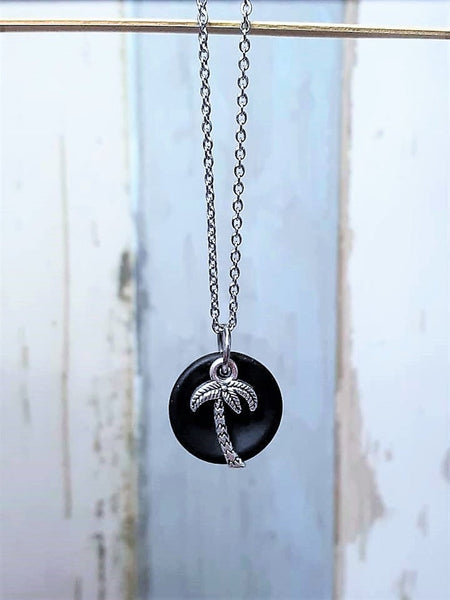 Blue Sea Glass Palm Tree Necklace