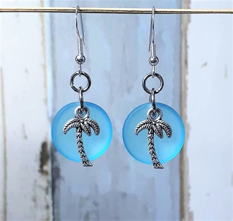 Sea Glass Palm Tree Earrings